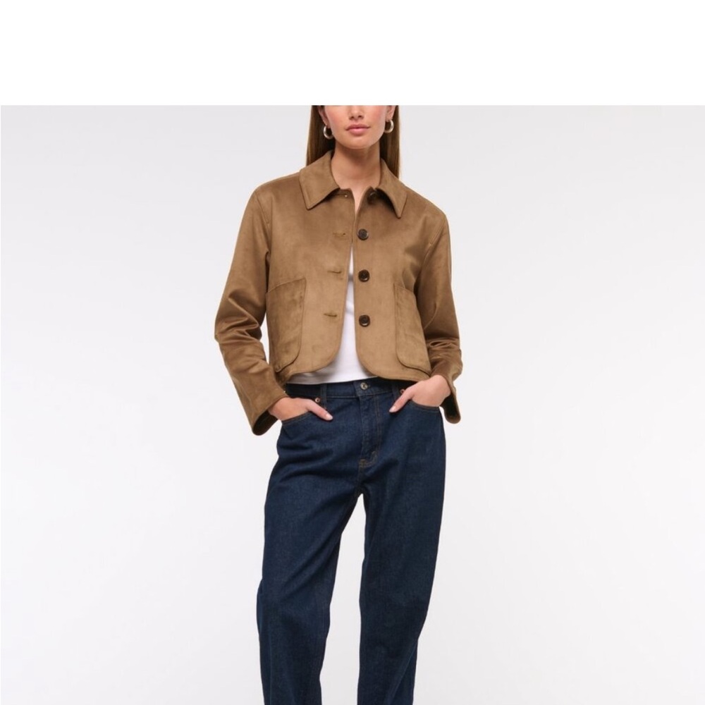 EUC Abercrombie & Fitch Vegan Suede Button-Through Jacket Size XS Brown - Picture 3 of 13